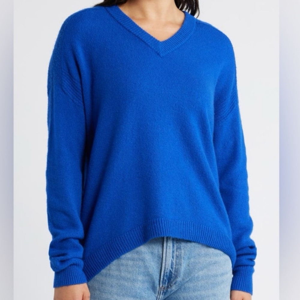 Caslon Wool Blend V-Neck Pullover Sweater Blue SZ L NWTs